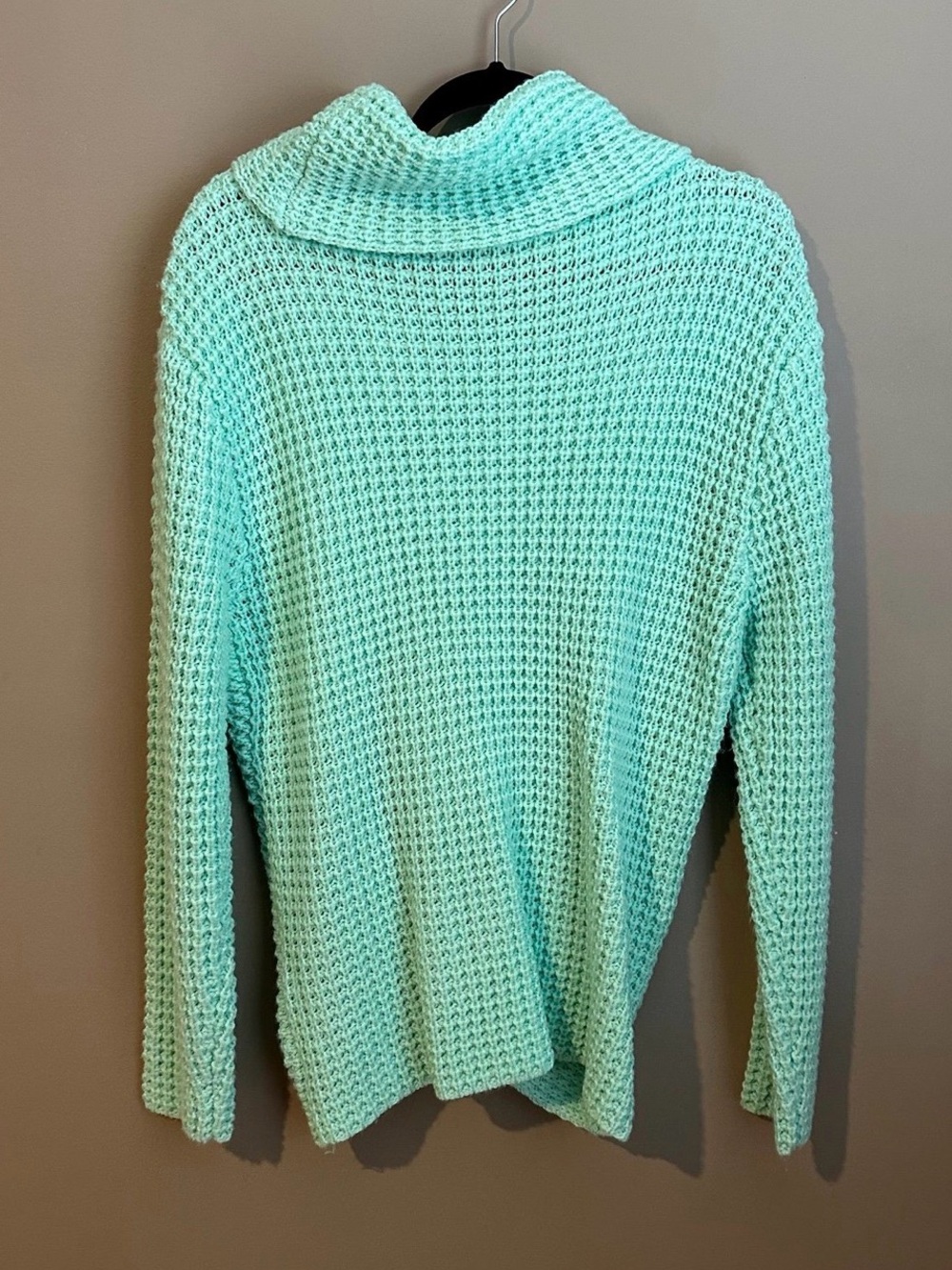 Women’s Waffle Knit Sweater Loose Turtleneck Top Button Wrap Teal - Picture 2 of 7